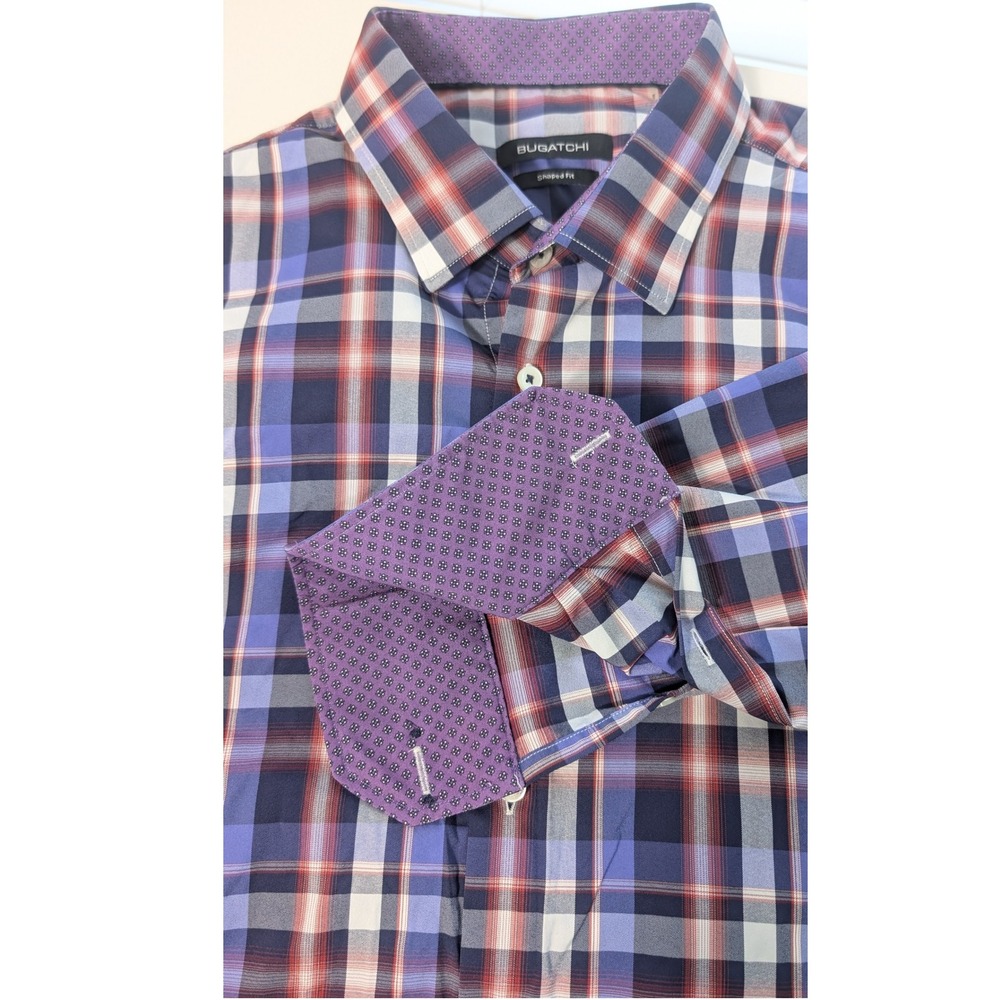 BUGATCHI XXL Plaid Shaped Fit‎ Button Down Long Sleeve Men's Shirt Purple